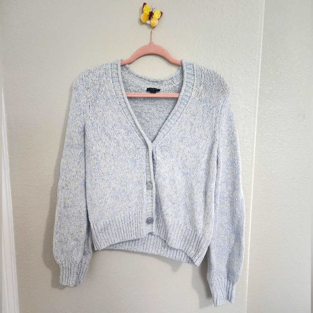 Large Ann Taylor Light blue button-up cardigan